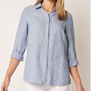 blue illusion L Chambray Ink across Dye Blue Long Sleeve Button Front Shirt